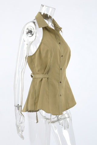 Collared Button-Front Tank Top