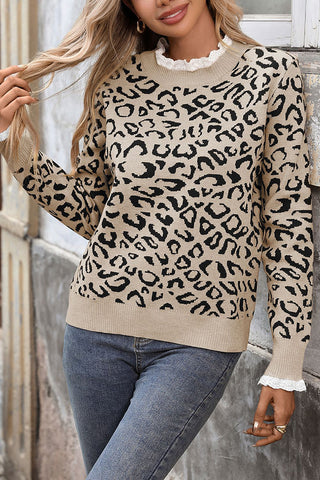 Leopard Print Sweater with Ruffled Cuffs