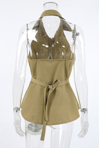 Collared Button-Front Tank Top