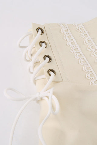 Lace-Up Ruffle Hem Casual Shorts