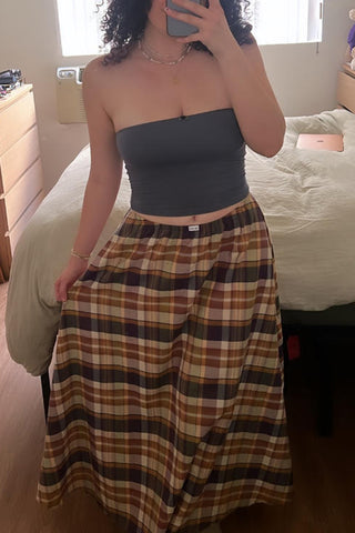 Gingham Maxi Skirt with Elastic Waist