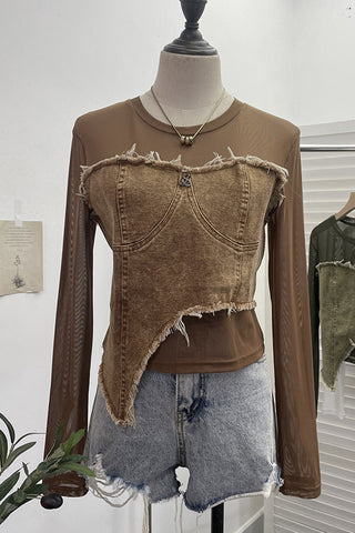 Distressed Layered Denim Blouse