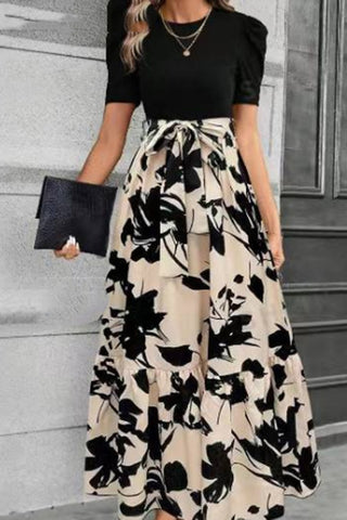 Puff Sleeve Printed Maxi Dress