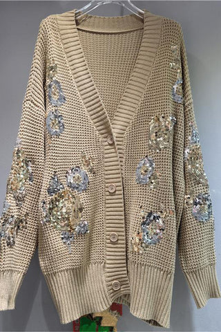 Sequin Embellished Button-Front Cardigan