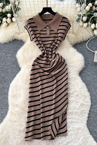 Striped Collared Casual Dress