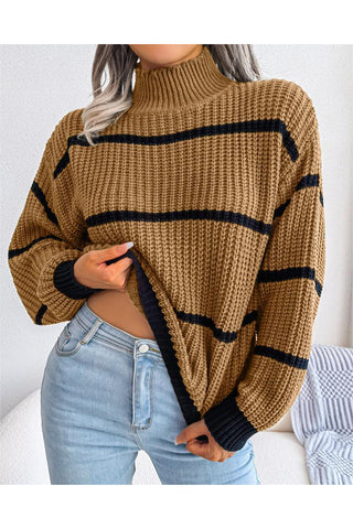 Striped Relaxed Turtleneck Sweater