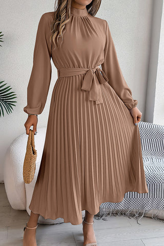 Pleated Midi Dress with Belt