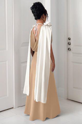 Draped V-Neck Casual Maxi Dress