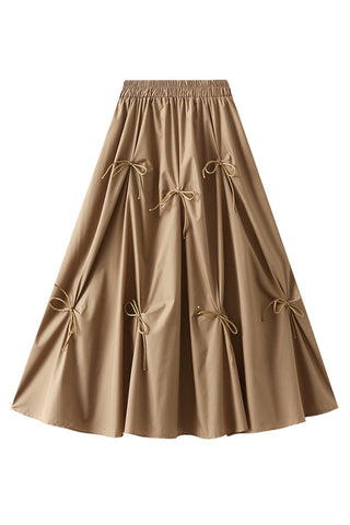 Bow-Embellished Casual Flared Skirt