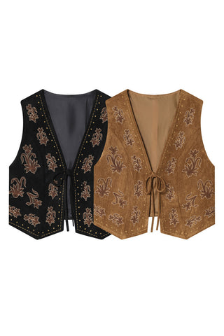 Patterned Tie-Front Vest