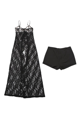 Lace Overlay Shorts Set with Spaghetti Straps