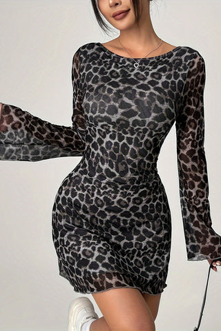 Backless Leopard Print Casual Dress