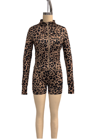 Zip-Front Long-Sleeve Shorts Set