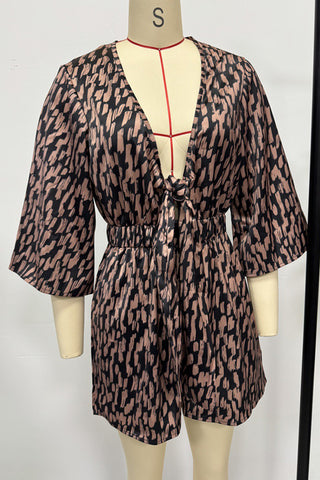 Tie-Front Patterned Romper