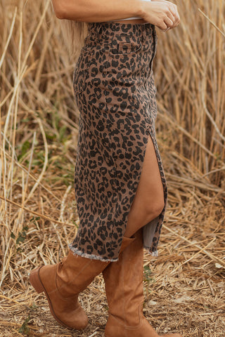 Animal Print Midi Skirt with Side Slit