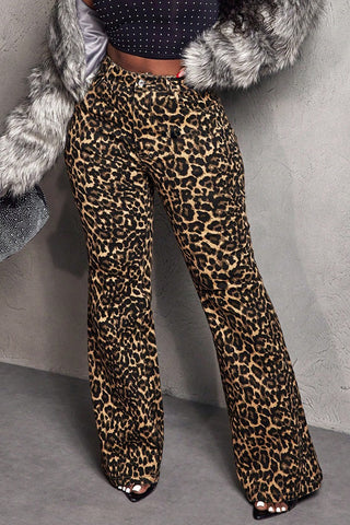 Leopard Print Flare Jeans
