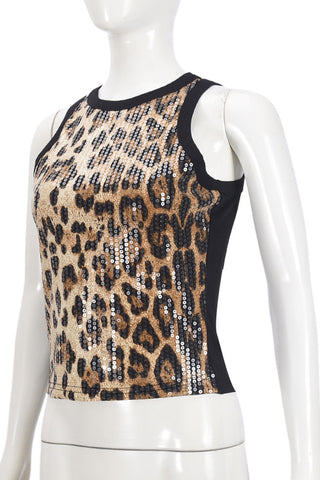 Leopard Print Sequin Tank Top