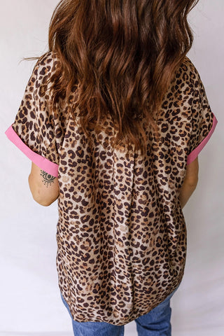 Leopard Contrast Trim Short Sleeve Shirt