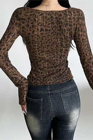 Stylish Cowl Neck Leopard Top
