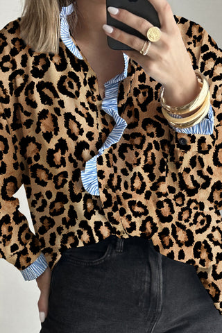 Ruffle-Trim Leopard Print Blouse