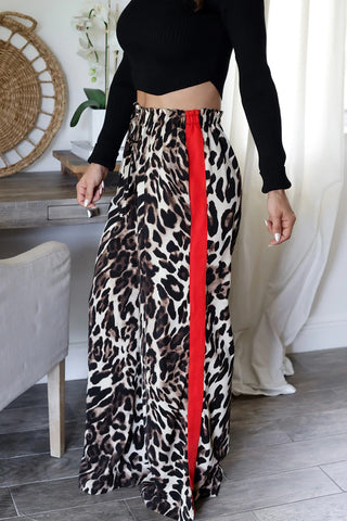 Leopard Print Wide-Leg Casual Pants