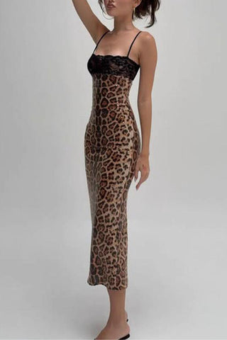Leopard Print Midi Slip Dress
