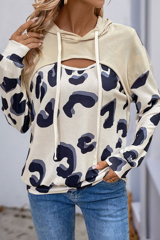 Cutout Leopard Print Hoodie Top