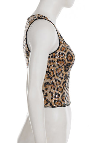 Leopard Print Sequin Tank Top