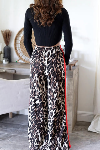 Leopard Print Wide-Leg Casual Pants