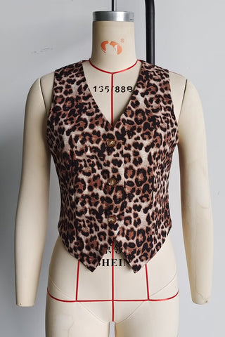 Leopard Print Button-Front Vest