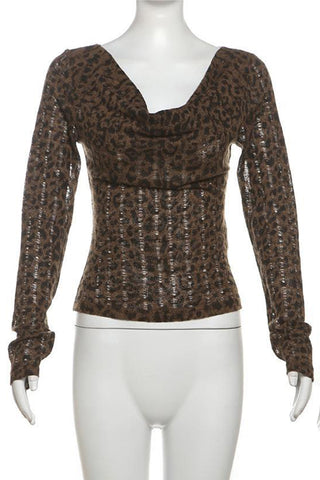 Stylish Cowl Neck Leopard Top