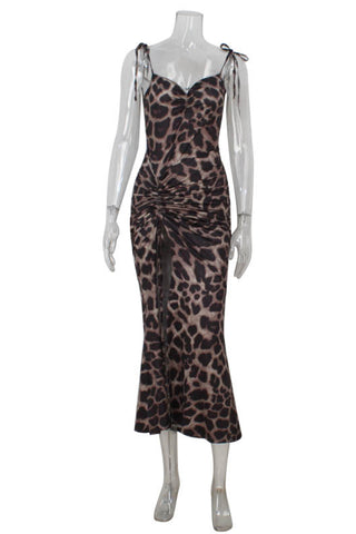Ruched Animal Print Casual Dress