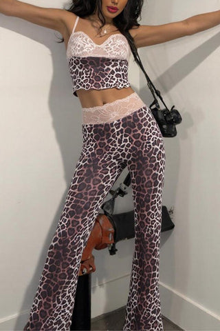 Spaghetti Strap Leopard Pants Set