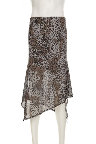 Asymmetric Hem Leopard Skirt