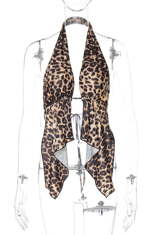 Halter Tie-Front Leopard Tank Top