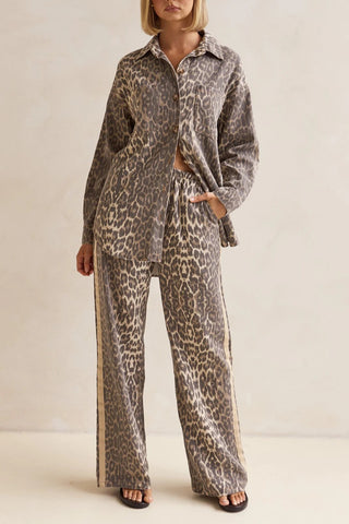 Leopard Print Button-Down Blouse