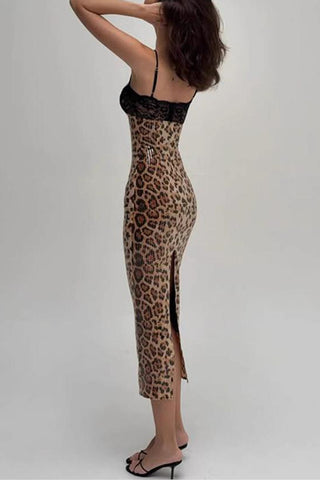 Leopard Print Midi Slip Dress