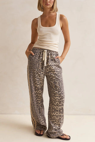 Animal Print Casual Drawstring Pants