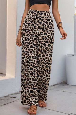 Leopard Print Wide-Leg Casual Pants