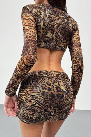 Ruched Leopard Skirt Set