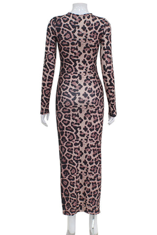 Long-Sleeve Leopard Print Dress