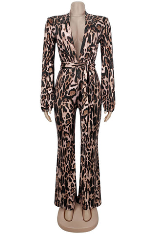 Leopard Print Tie-Waist Jumpsuit