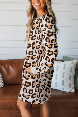 Leopard Long Sleeve T Shirt Dress