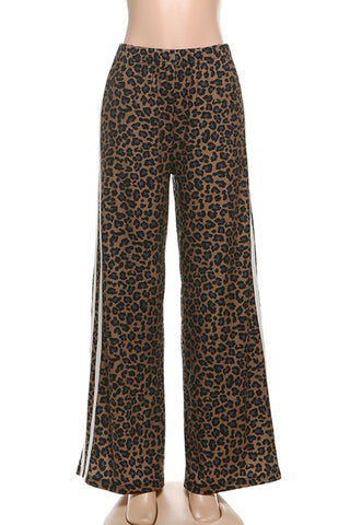 Leopard Print Wide-Leg Casual Pants
