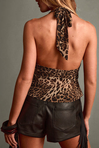Leopard Print Halter Neck Tank Top