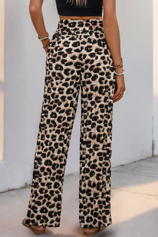 Leopard Print Wide-Leg Casual Pants