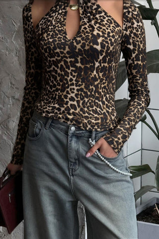 Halter Neck Keyhole Leopard Print Top