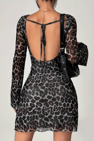 Backless Leopard Print Casual Dress