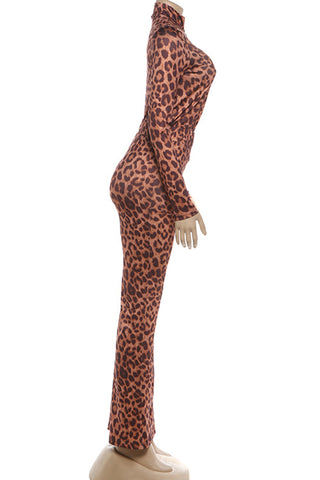 Zip-Front Leopard Print Pants Set