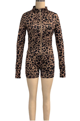 Zip-Front Long-Sleeve Shorts Set